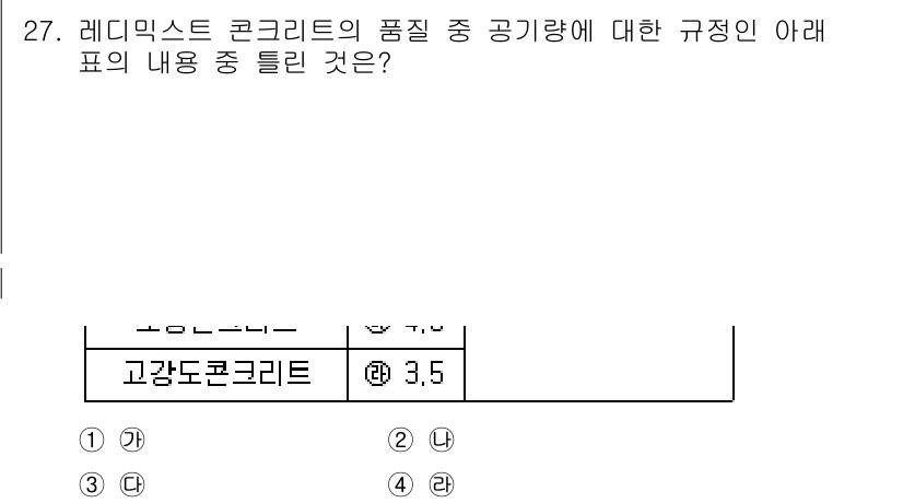 콘크리트기사 2017년 27번 - 레디믹스트 콘크리트의 품질 기준 중 공기량은 고강도 콘크리트에서 3.5%... 에 관한 핵심 기출문제