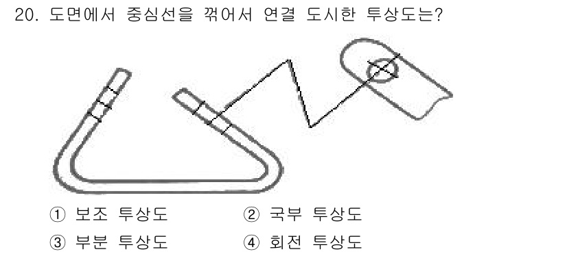 제선기능사 2015년 20번 - . 보조투상도는 주어진 도형의 위치를 기준으로 보조선을 이용해 물체의 형... 에 관한 핵심 기출문제
