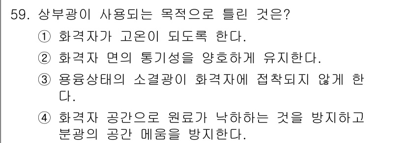 제선기능사 2016년 59번 - 상부광이 사용되는 목적은 화격자 공간으로 원료가 낙하하는 것을 방지하고 ... 에 관한 핵심 기출문제