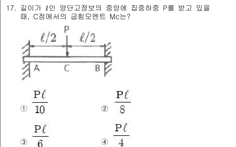 건설기계설비기사 2016년 17번 - C점에서의 곱힘모멘트 \( M_c \)는 구조물의 하중 분포에 따라 결정... 에 관한 핵심 기출문제