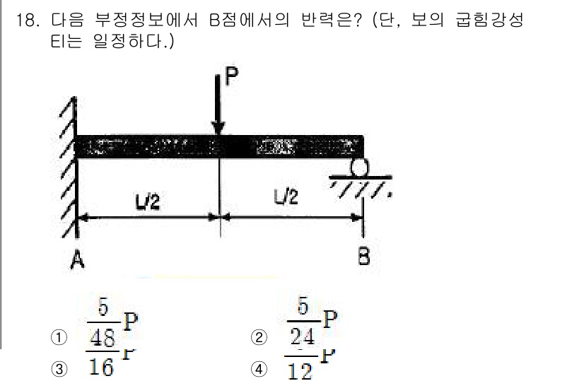 건설기계설비기사 2017년 18번 - 중간 점 B에서의 반력은 보의 전체 하중과 지지 조건에 따라 결정된다. ... 에 관한 핵심 기출문제
