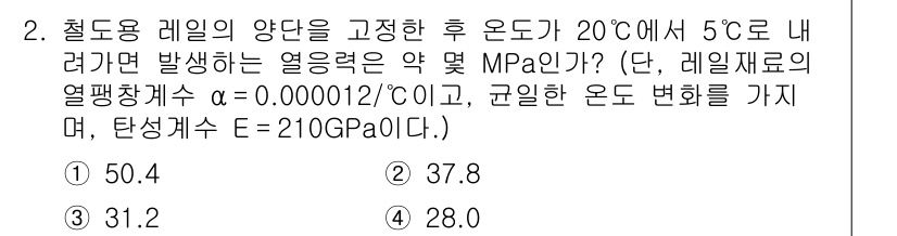 건설기계설비기사 2017년 2번 - 열응력의 계산은 기존의 온도와 변화 온도를 기반으로 하며, 주어진 열팽창... 에 관한 핵심 기출문제