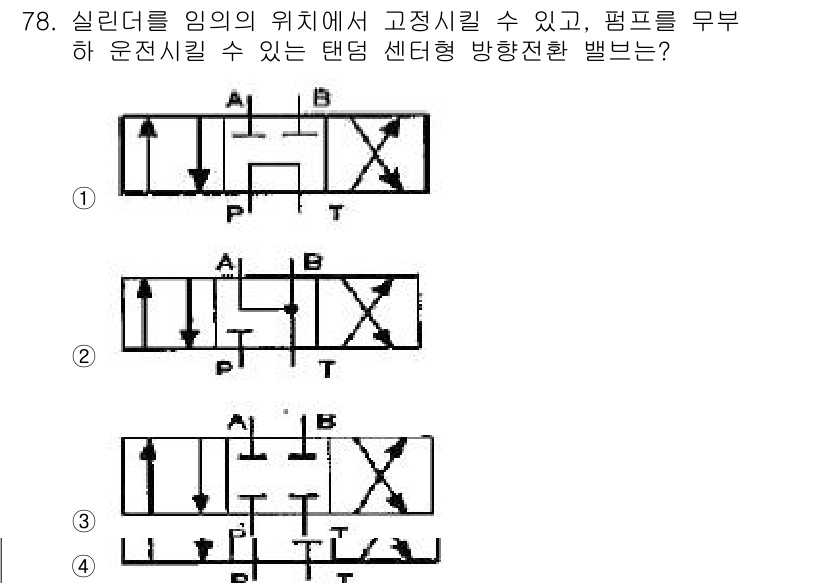 건설기계설비기사 2017년 78번 - 4번 도식은 실린더의 임의 위치에서 고정시키고, 펌프를 무한히 운전할 수... 에 관한 핵심 기출문제