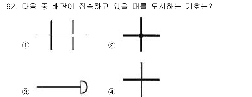 건설기계설비기사 2017년 92번 - . 해당 도형은 접속 배관을 연결하면서 연결부의 형태를 표현하고 있어, ... 에 관한 핵심 기출문제
