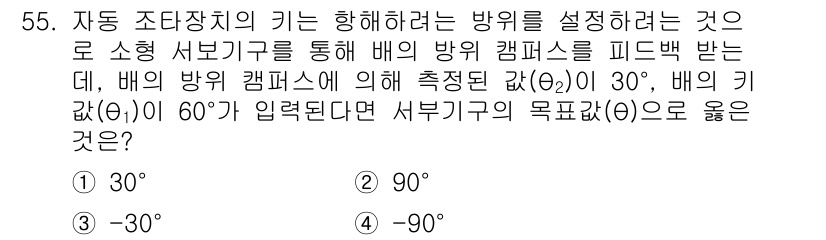 생산자동화산업기사 2015년 55번 - 정답은 4번 -90°입니다. 배의 방향을 정수차로 조정할 때, 배의 캠퍼... 에 관한 핵심 기출문제