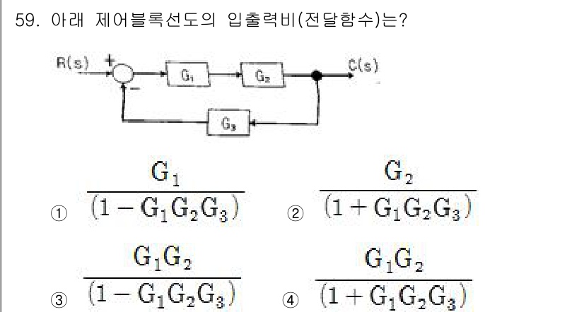 생산자동화산업기사 2015년 59번 - 주어진 시스템은 피드백 제어 루프를 형성하는 두 개의 개방형 이득 \(G... 에 관한 핵심 기출문제