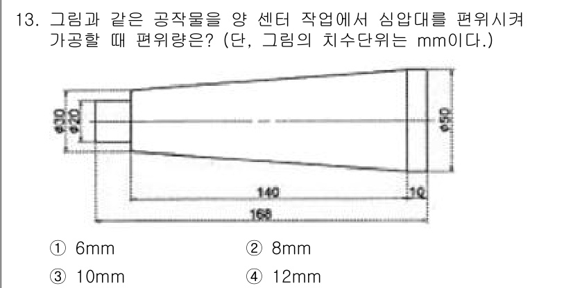생산자동화산업기사 2016년 13번 - 가장 좁은 부분(심압대의 직경)을 고려했을 때, 주어진 공정에서 요구되는... 에 관한 핵심 기출문제
