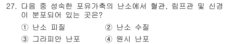 축산기사 2016년 27번 - 정답은 2번, 난소 수직입니다. 난소 수직은 난소의 혈관, 림프관 및 신... 에 관한 핵심 기출문제