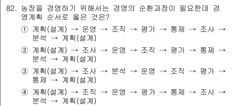 축산기사 2016년 86번 - 경영의 순환 과정에는 계획, 실행, 조직, 평가, 통제가 포함되며, 이러... 에 관한 핵심 기출문제