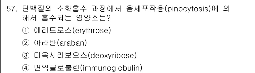 축산기사 2017년 57번 - 정답은 4번, 면역글로불린(immunglobulin)입니다. 핀포시토시스... 에 관한 핵심 기출문제