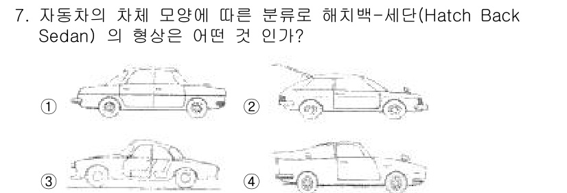자동차차체수리기능사 2015년 7번 - 해치백 세단(Hatch Back Sedan)은 일반적으로 후면 해치 도어... 에 관한 핵심 기출문제