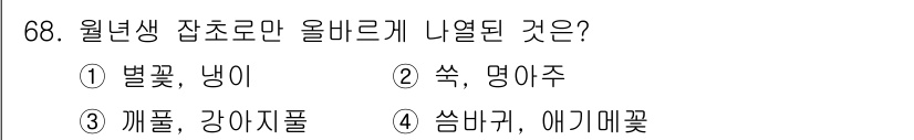 식물보호산업기사 2016년 68번 - 올바르게 나열된 식물들은 여름에 꽃을 피우며, 잘 자라는 조건에서 건강한... 에 관한 핵심 기출문제