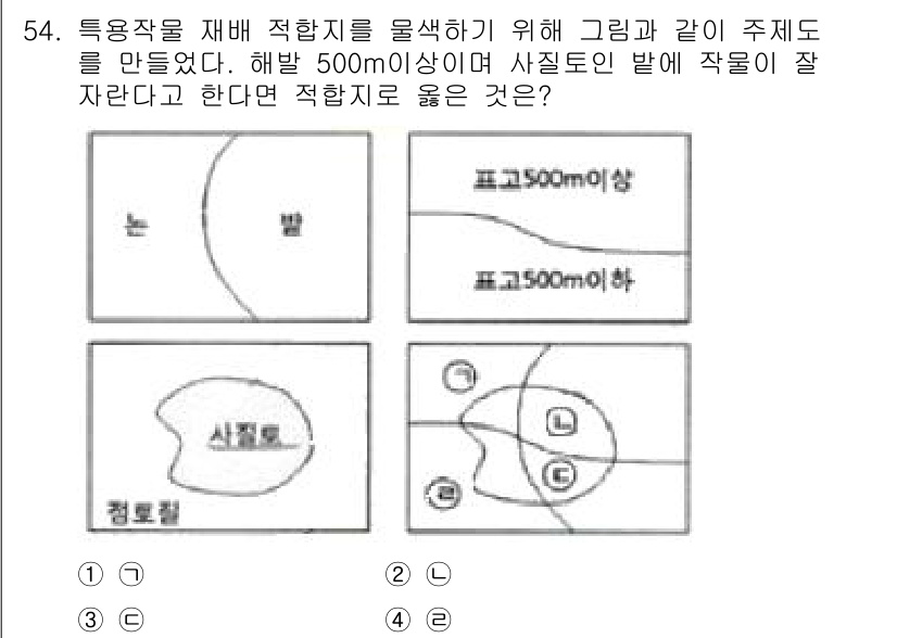 측량및지형공간정보산업기사 2017년 54번 - 주어진 그림에서, 해발 500m 이상의 지역은 등고선이 밀집해 있어 경사... 에 관한 핵심 기출문제