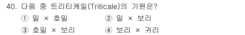 종자기사 2018년 40번 - 드리디리얼(Triticale)은 밀과 호밀의 교배 품종으로, 두 식물이 ... 에 관한 핵심 기출문제
