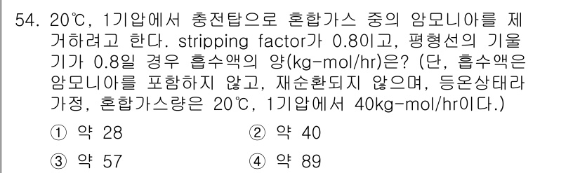 대기환경산업기사 2017년 55번 - 주어진 문제는 20℃에서의 혼합 가스의 양을 계산하는 것입니다. stri... 에 관한 핵심 기출문제