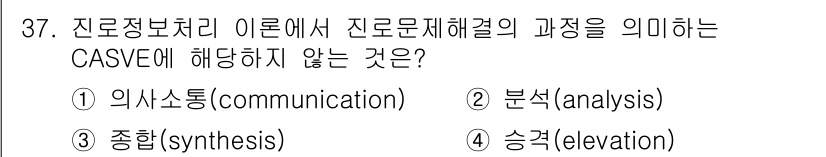 직업상담사_2급 2018년 37번 - CASVE 모델은 문제 해결 과정을 의사소통, 분석, 종합 단계를 포함하... 에 관한 핵심 기출문제