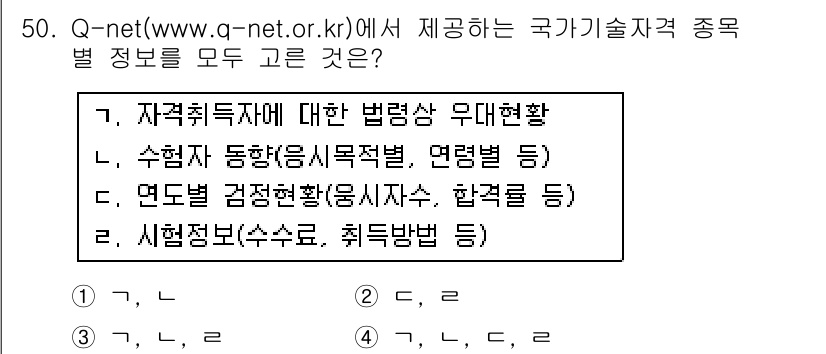 직업상담사_2급 2018년 50번 - . 

이유: Q-net은 다양한 국가기술자격종목의 정보를 제공하는 사이... 에 관한 핵심 기출문제