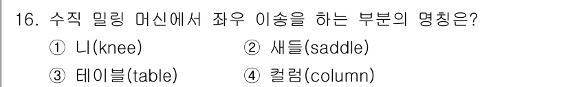 기계설계산업기사 2018년 16번 - 수직 밀링 머신에서 좌우 이송을 하는 부분은 '테이블(table)'입니다... 에 관한 핵심 기출문제