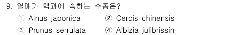 산림기사 2018년 9번 - 정답은 1. Alnus japonica입니다. 이 식물은 주로 물가에 자... 에 관한 핵심 기출문제
