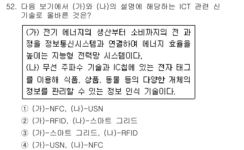 워드프로세서 2018년 52번 - (가)와 (나)는 NFC 기술을 사용하여 정보를 무선으로 전송하며, 사용... 에 관한 핵심 기출문제
