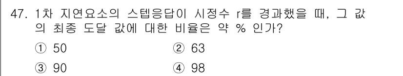 설비보전산업기사 2018년 47번 - 1차 지역요소의 스텝응답 시정수는 시스템의 동적 특성을 나타내며, 이 값... 에 관한 핵심 기출문제