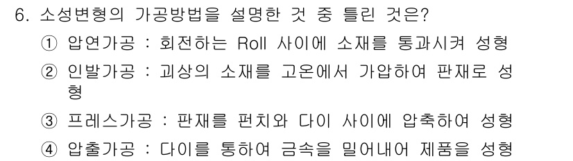 초음파비파괴검사기사 2018년 6번 - 프레스 가공은 판재를 편집하고 다이에 압축하여 성형하는 과정으로, 정형화... 에 관한 핵심 기출문제