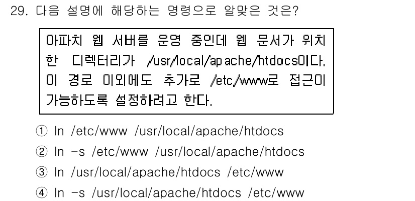 리눅스마스터_1급 2018년 29번 - 주어진 명령어들은 심볼릭 링크를 생성하는 것입니다. `/usr/local... 에 관한 핵심 기출문제
