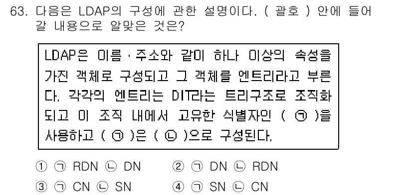 리눅스마스터_1급 2018년 63번 - LDAP의 구조는 트리 구조를 기반으로 하며, DN(Distinguish... 에 관한 핵심 기출문제