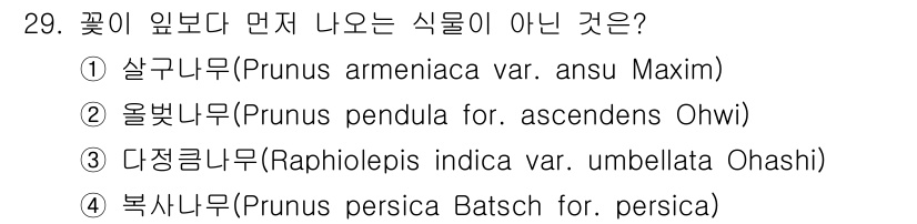 조경산업기사 2018년 29번 - 정답은 2번 “올벳나무”입니다. 올벳나무는 주로 줄기를 감고 자생하는 특... 에 관한 핵심 기출문제
