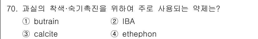 식물보호기사 2018년 70번 - 정답은 4번 ethophon입니다. Ethophon은 식물의 성장을 촉진... 에 관한 핵심 기출문제
