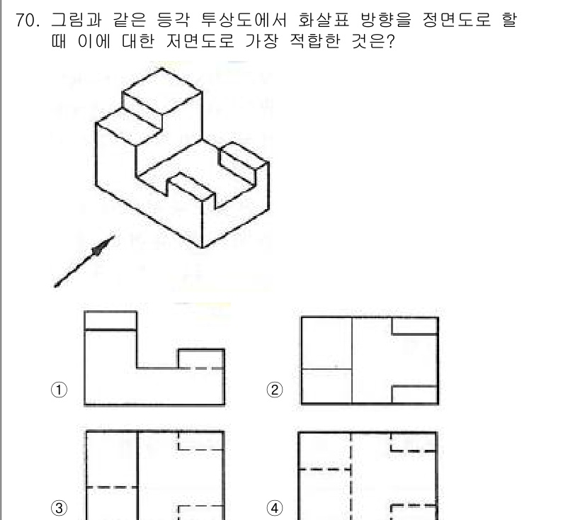 컴퓨터응용가공산업기사 2018년 72번 - 이 도형을 정면에서 보면, 3개의 면이 보이고 각각의 면이 적절히 연결되... 에 관한 핵심 기출문제