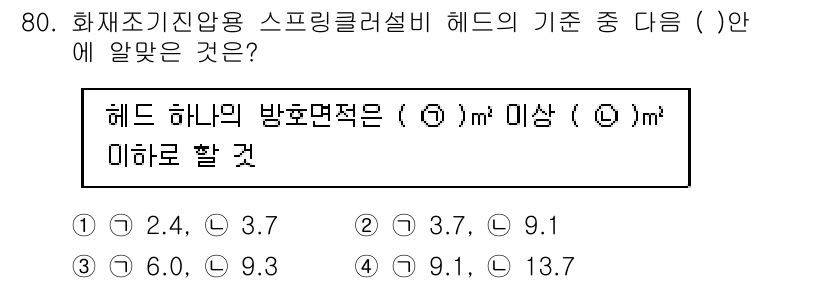 소방설비기사(기계분야) 2018년 81번 - 헤드의 방화면적은 소방용 스프링클러의 성능 기준을 결정짓는데 중요한 요소... 에 관한 핵심 기출문제