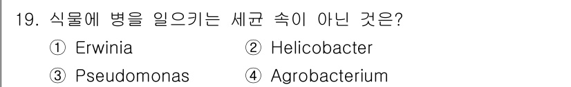 식물보호산업기사 2018년 19번 - 정답은 3번 Pseudomonas입니다. Erwinia, Helicoba... 에 관한 핵심 기출문제