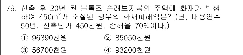 화재감식평가기사 2018년 79번 - 주택에서 화재가 발생한 경우, 손해율에 따라 피해 보상을 계산해야 합니다... 에 관한 핵심 기출문제