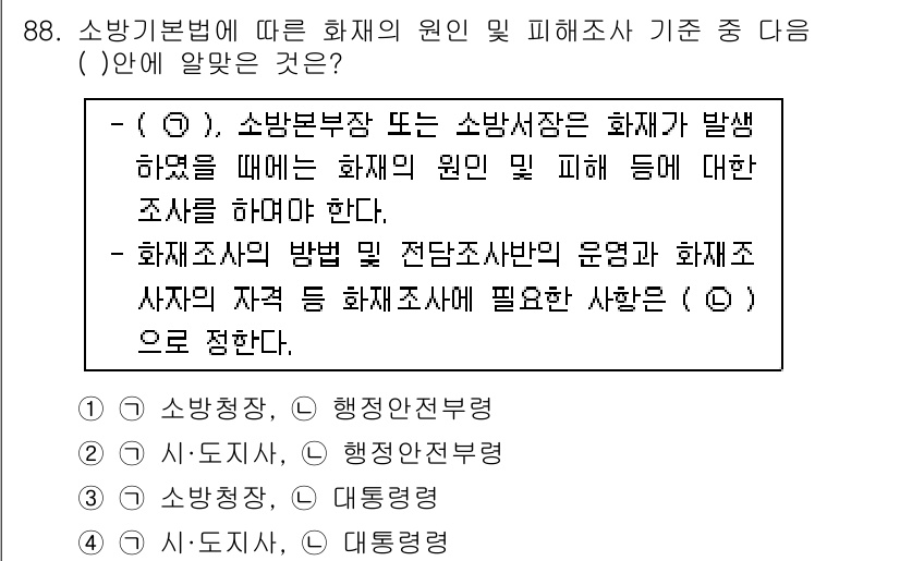 화재감식평가기사 2018년 88번 - 소방기본법에 따라 화재조사의 원인 규명 및 피해 평가 과정에서 소방안전 ... 에 관한 핵심 기출문제