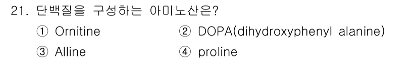 식품안전기사 2018년 21번 - 단백질을 구성하는 아미노산은 단백질 합성에 필수적인 요소입니다. 4번 p... 에 관한 핵심 기출문제