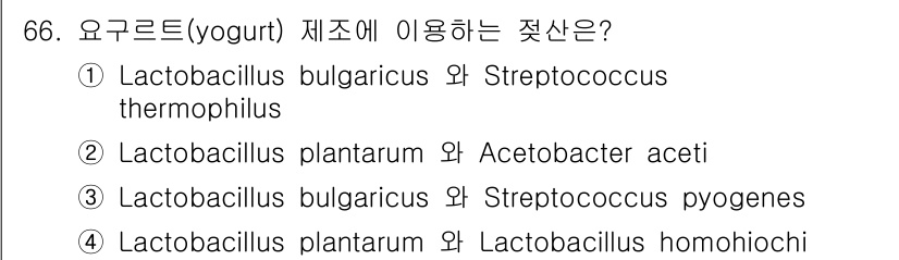 식품안전기사 2018년 70번 - 요구르트 제조에 사용되는 적합한 균주는 Lactobacillus bulg... 에 관한 핵심 기출문제