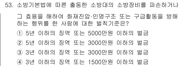 소방설비산업기사(기계) 2018년 53번 - 소방기본법에 따르면 소방장의 의무를 위반할 경우, 해당 행위의 심각성에 ... 에 관한 핵심 기출문제