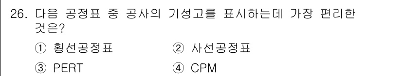 건축산업기사 2018년 26번 - . 황선공정표  
해설: 황선공정표는 작업 순서와 관계를 시각적으로 나타... 에 관한 핵심 기출문제
