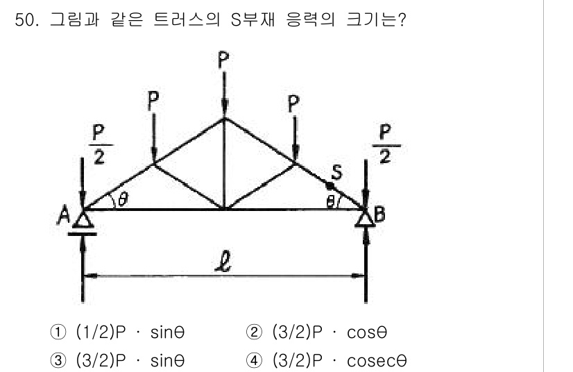 건축산업기사 2018년 49번 - 주어진 트러스를 분석하면, 각 부재의 힘은 삼각법칙에 의해 결정됩니다. ... 에 관한 핵심 기출문제