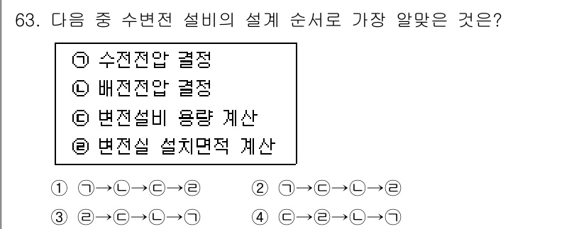 건축산업기사 2018년 62번 - 수변전 설비의 설계 순서는 전력 시스템의 안정성과 효율성을 유지하기 위해... 에 관한 핵심 기출문제