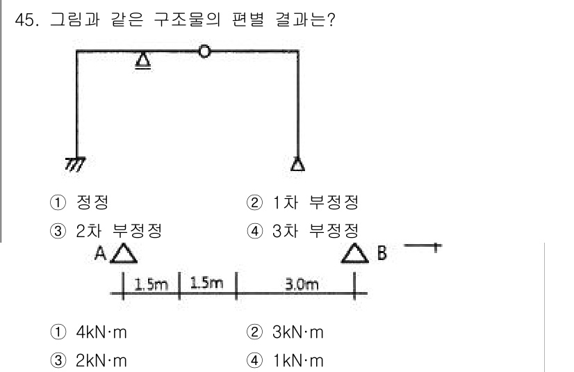 실내건축산업기사 2018년 45번 - 구조물의 편별 강도를 계산할 때, 힘의 평형과 모멘트의 원리를 적용해야 ... 에 관한 핵심 기출문제