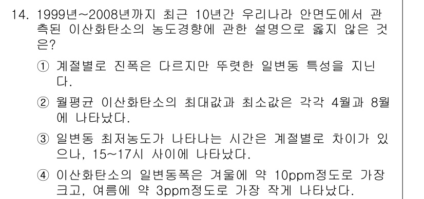 온실가스관리기사 2017년 15번 - 정답 2는 "월 평균 이산화탄소의 최대값과 최소값은 각 4월과 8월에 나... 에 관한 핵심 기출문제