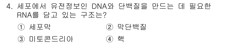 의공기사 2015년 4번 - 정답은 4번 "핵"입니다. 핵은 DNA를 보관하고 있으며, RNA가 생성... 에 관한 핵심 기출문제