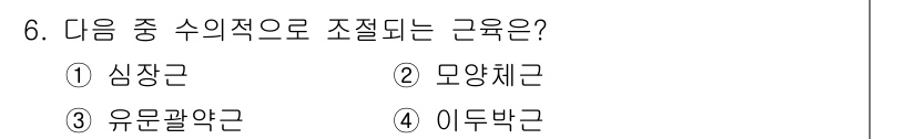 의공기사 2016년 6번 - 정답은 5번 "이두박근"입니다. 이두박근은 수의적으로 조절되는 근육의 한... 에 관한 핵심 기출문제