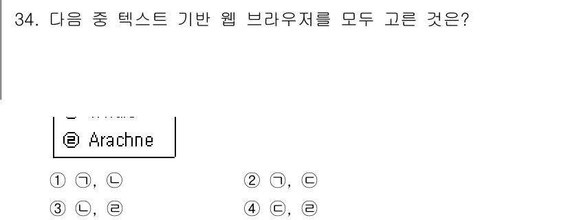 인터넷정보관리사_2급 2018년 34번 - Arachne는 텍스트 기반의 웹 브라우저로, 다른 옵션들은 대표적인 그... 에 관한 핵심 기출문제