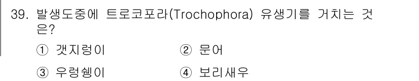 수산양식기사 2015년 39번 - . 보리새우  

트로코포라 유생기는 갑각류의 초기 발달 단계 중 하나로... 에 관한 핵심 기출문제
