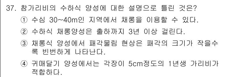 수산양식기사 2016년 37번 - 정답 3번은 채종식 양식이 채묘의 크기와 관련된 내용을 설명하고 있습니다... 에 관한 핵심 기출문제
