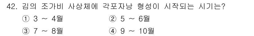 수산양식기사 2017년 44번 - 김의 조가비 사상체는 5월에서 6월 사이에 각포자낭 형성이 시작됩니다. ... 에 관한 핵심 기출문제