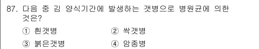수산양식기사 2017년 89번 - 정답은 1번 흰갯병입니다. 흰갯병은 특정 기생충이나 환경적 스트레스에 의... 에 관한 핵심 기출문제